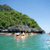 The kayaking experience starts at Koh Mae Ko, halfway Angthong Marine Park. Our guide will lead the way as you paddle along the white sandy beach.